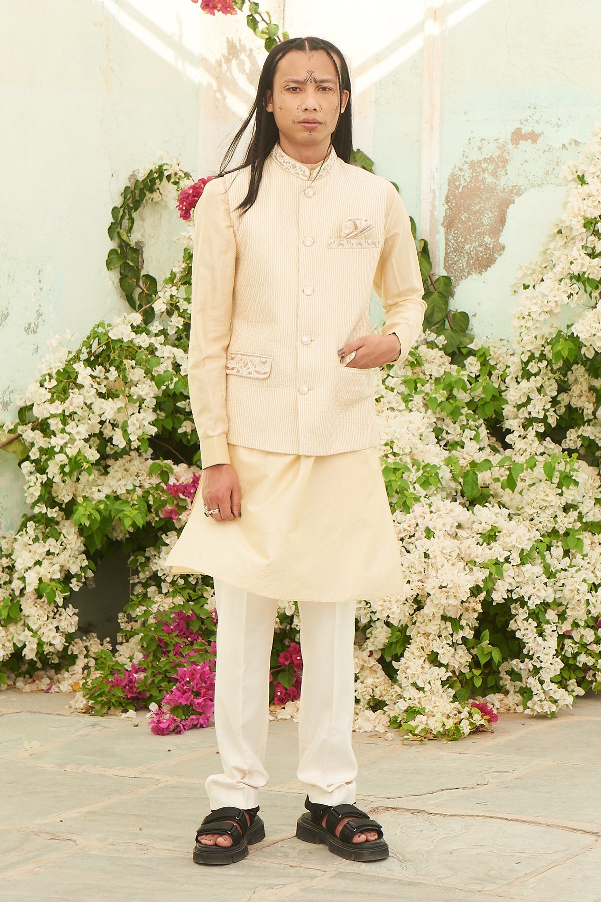 Bone Printed Bundi With Matching Kurta and Pants