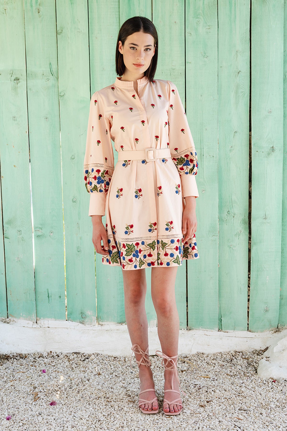 Custard Pink Poplin Front Open Short Dress