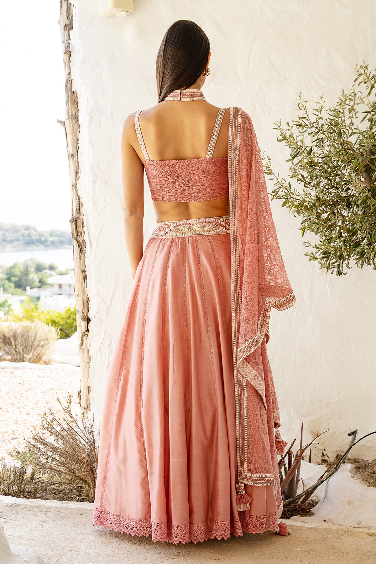 Salmon Silk Skirt Set