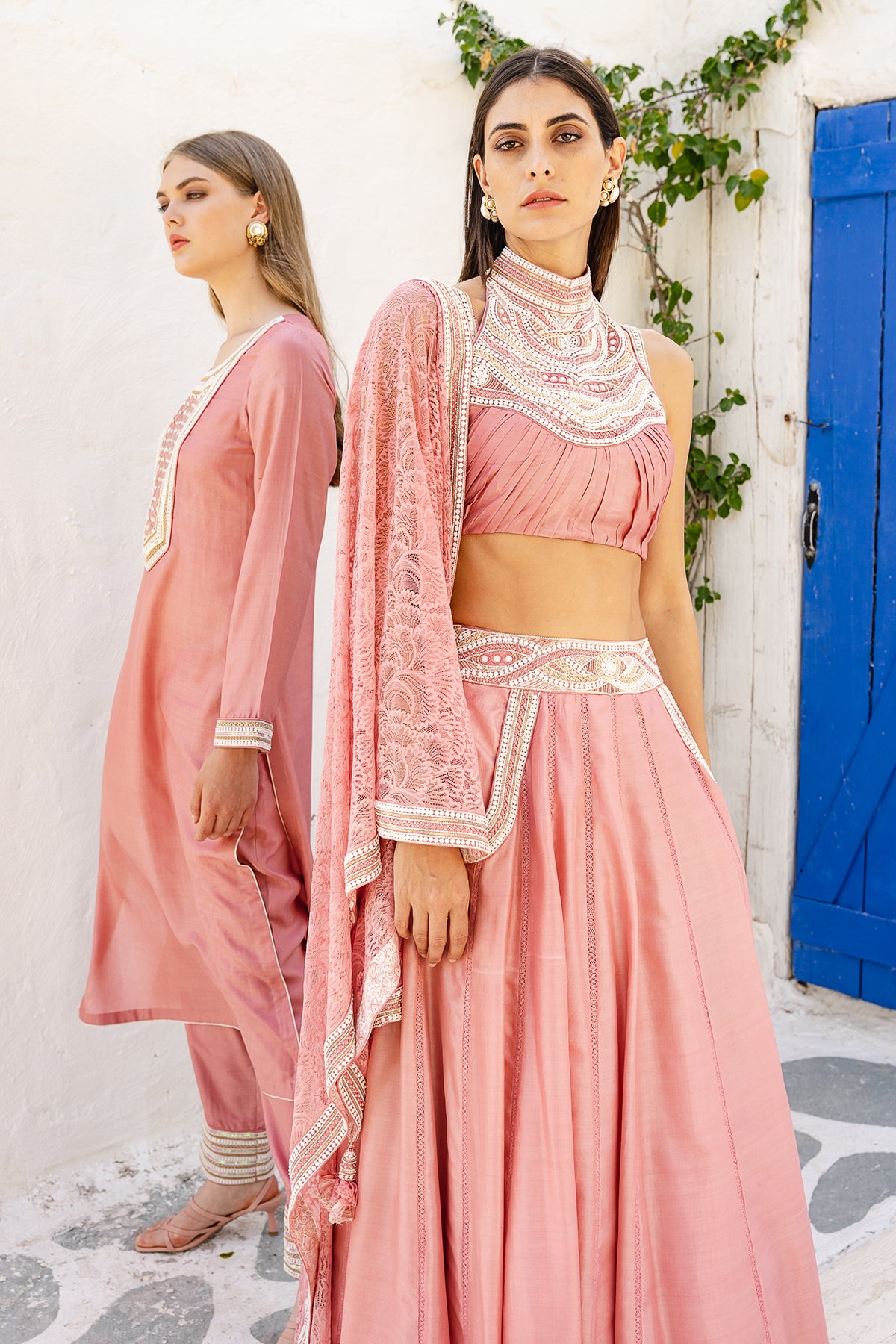 Salmon Silk Skirt Set