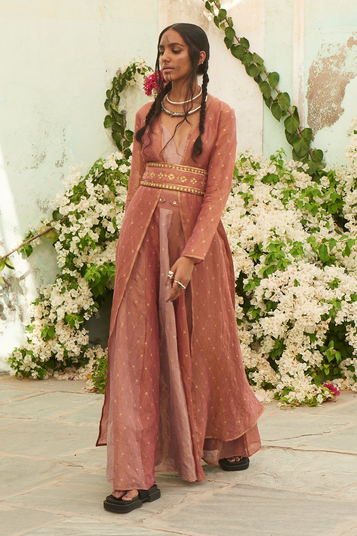 Danka Printed Throw with Kalidar Skirt Top and Embroidered Belt