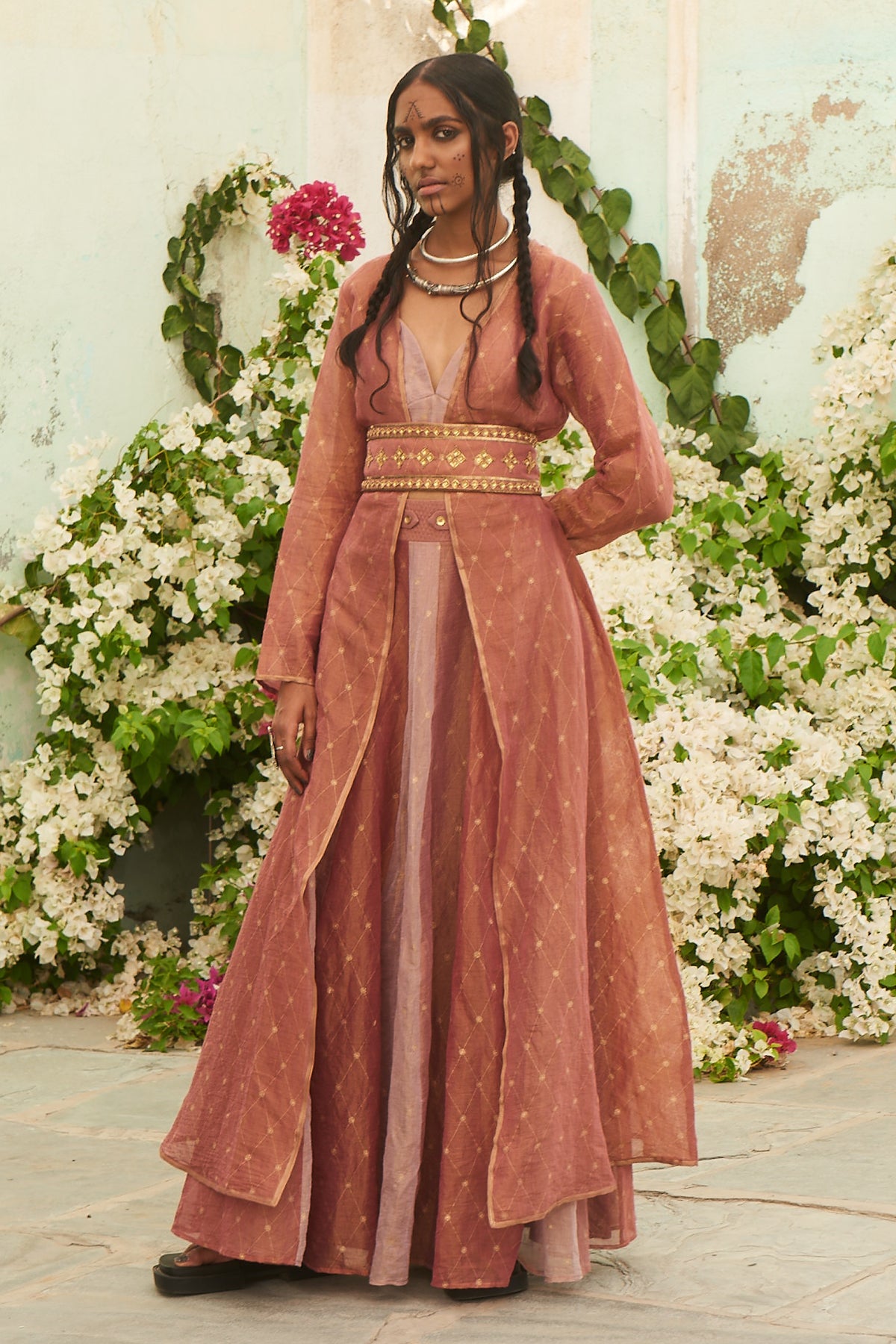 Danka Printed Throw with Kalidar Skirt Top and Embroidered Belt