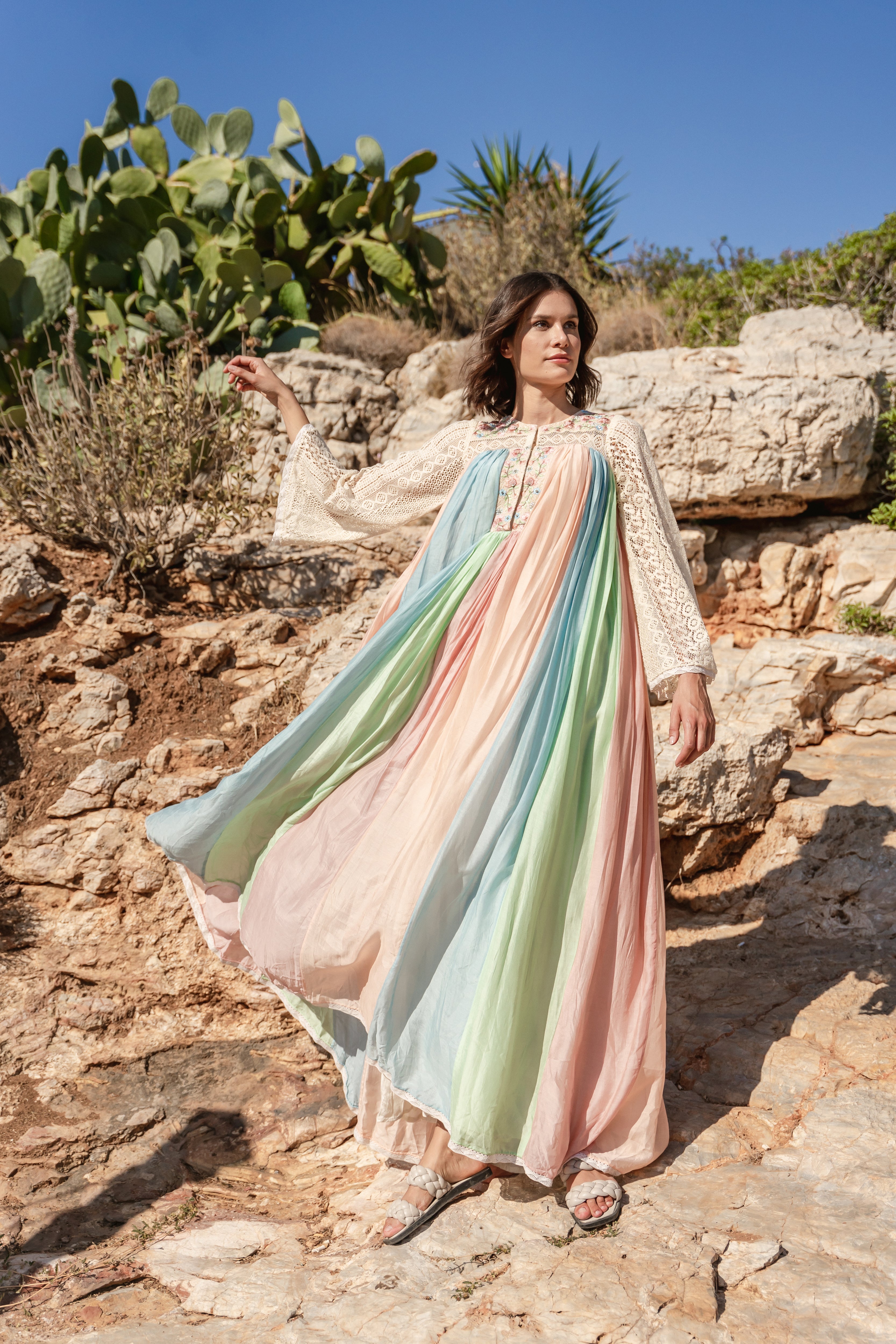 Colour block emb dress