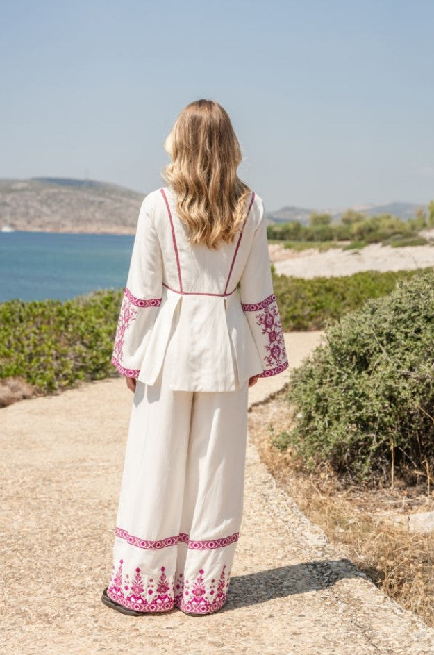 White poplin cross stitch embroidered co-ord set