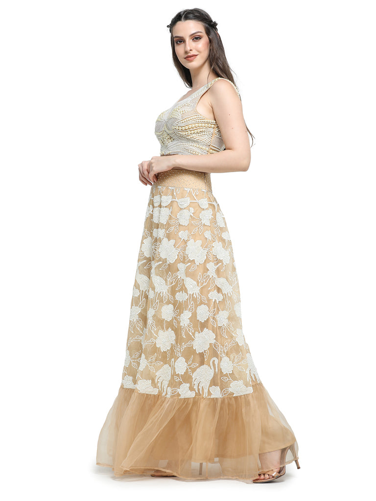 Beige organza skirt with blouse .