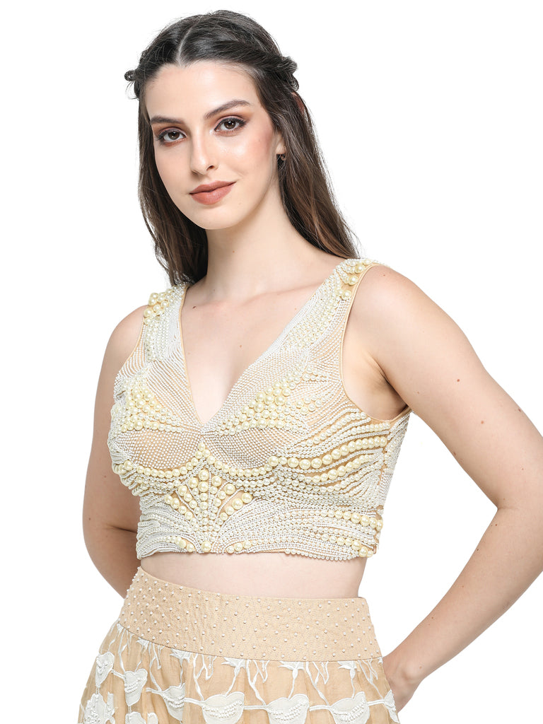 Beige organza skirt with blouse .