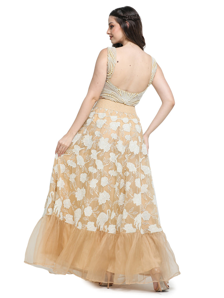 Beige organza skirt with blouse .
