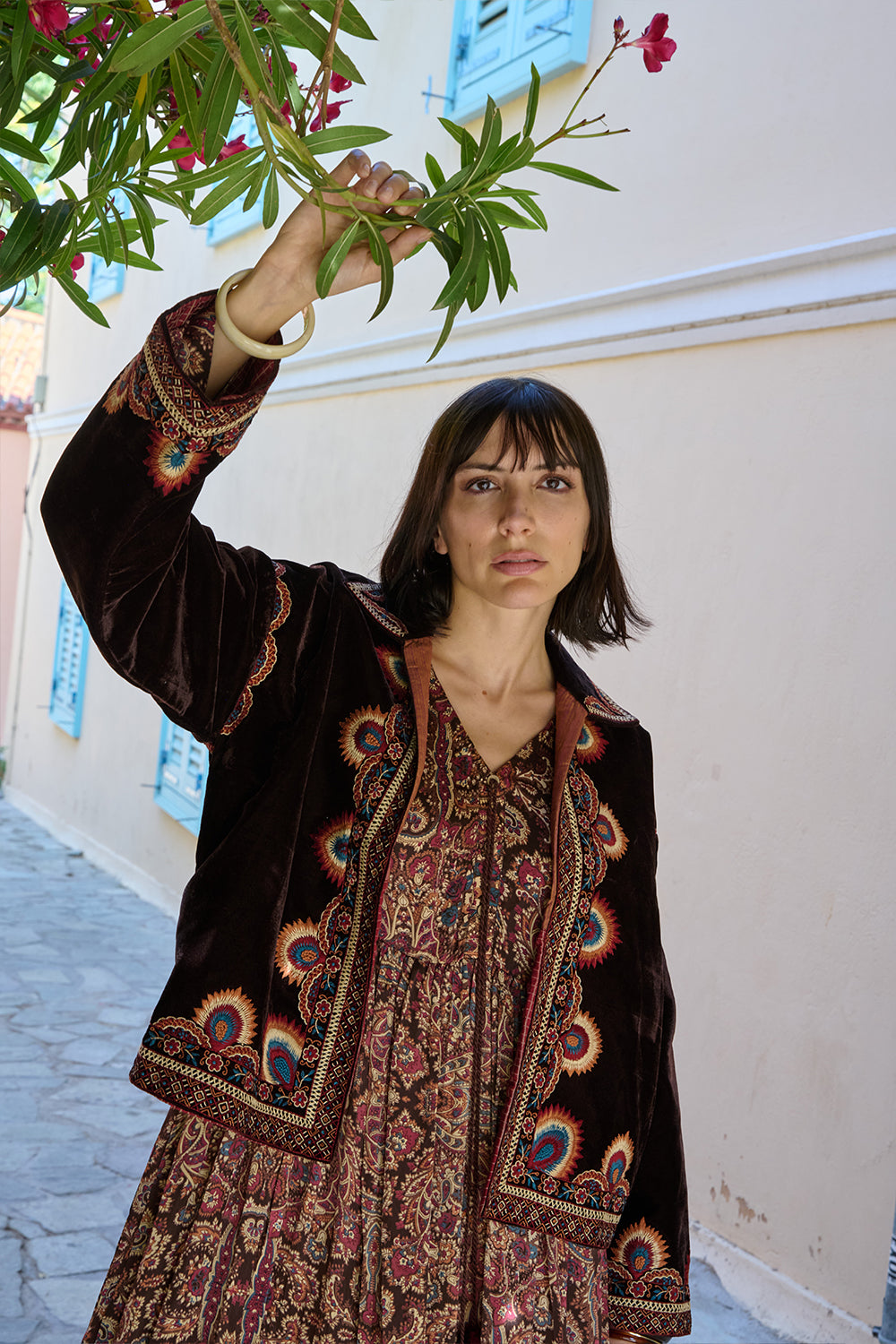 Brown Velvet Embroidered Jacket.
