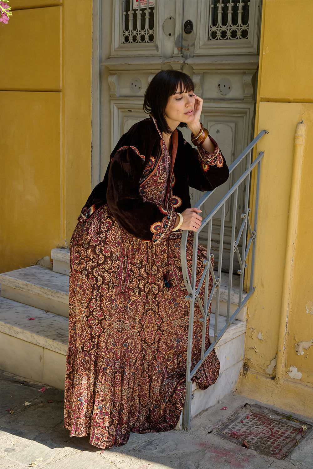 Brown Velvet Embroidered Jacket.