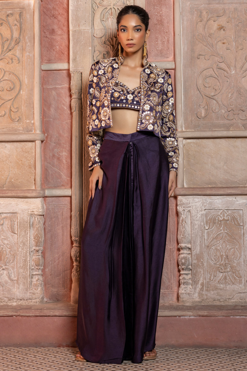 Deep Purple Crop Jacket with Bustier & Pants