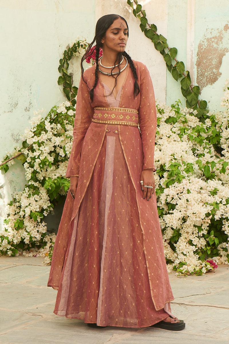 Danka Printed Throw with Kalidar Skirt Top and Embroidered Belt | Rescue