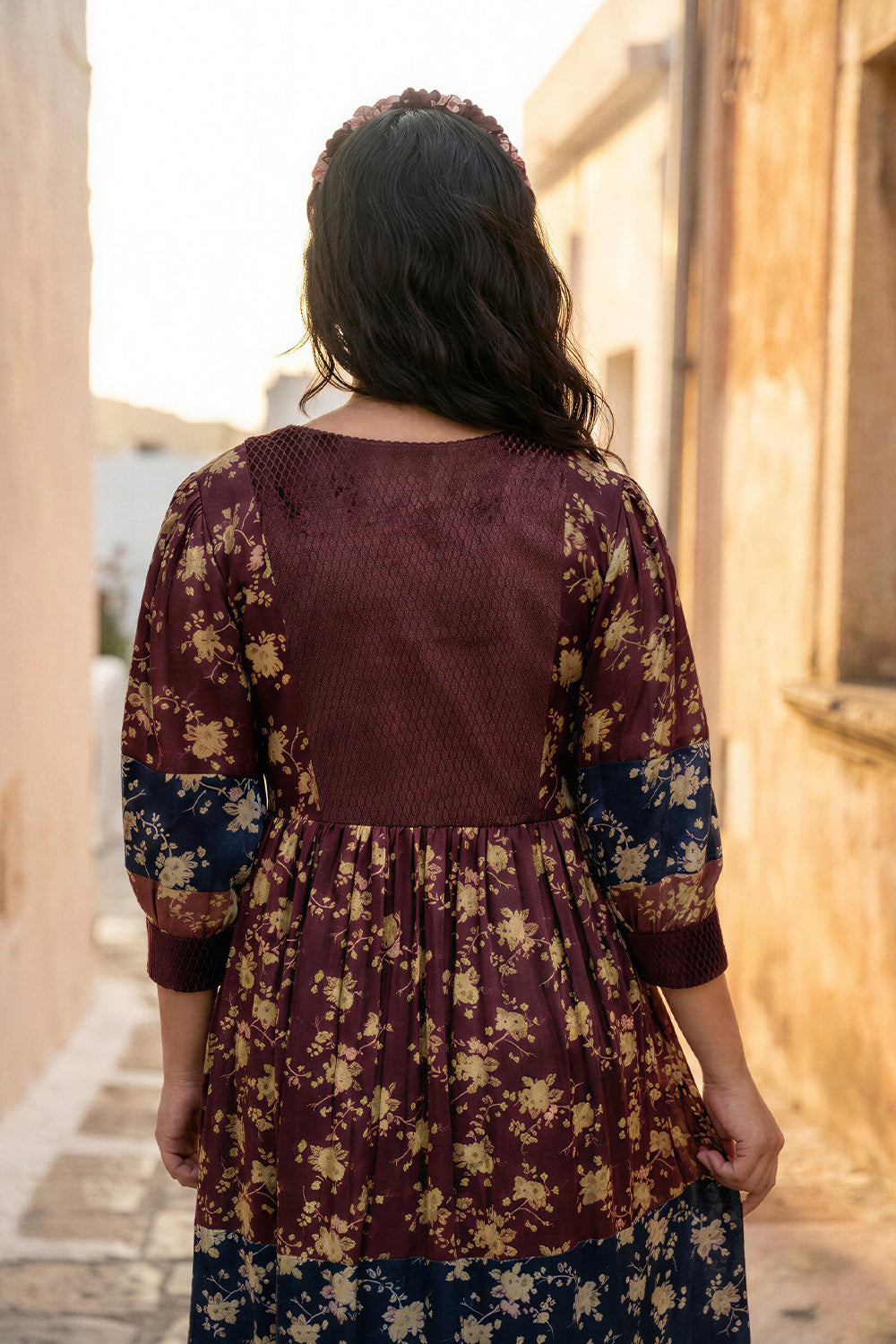 Multicolor Floral Printed Embroidered Dress.