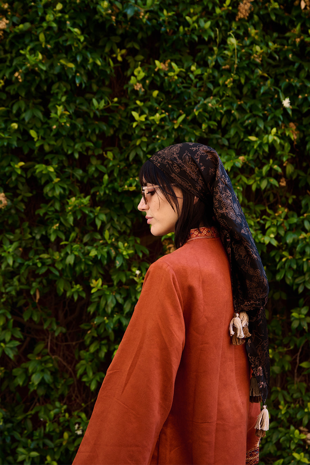 Rust Suede Embroidered Short Dress