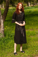 Black poplin stitchline shirt dress with suede belt | Rescue