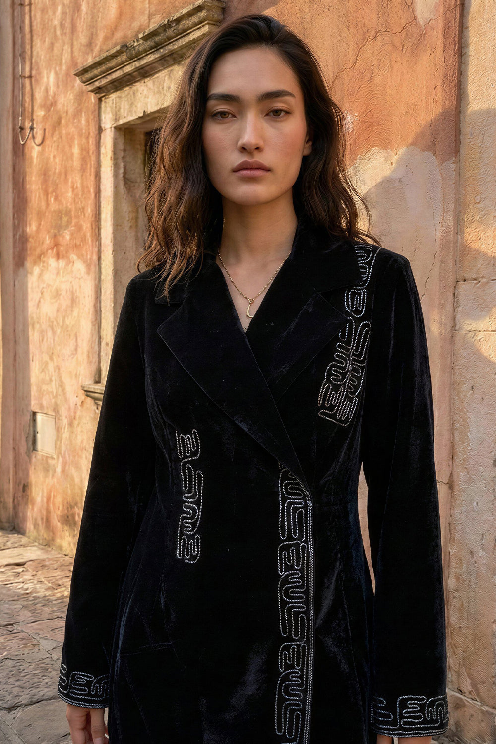 Black Velvet Couching Blazer Dress