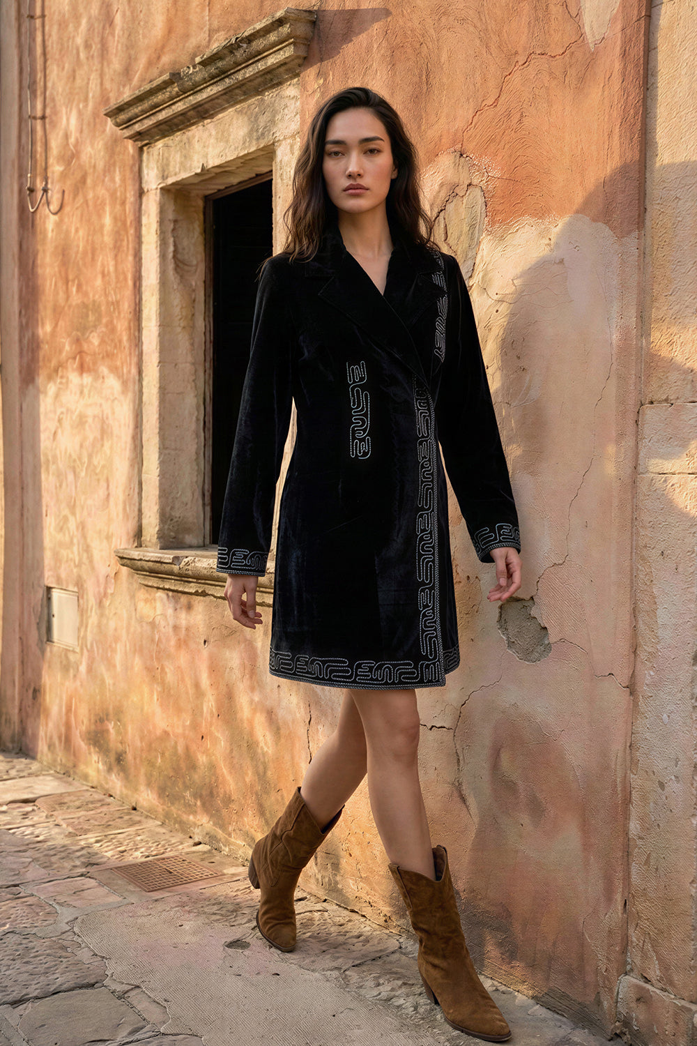 Black Velvet Couching Blazer Dress