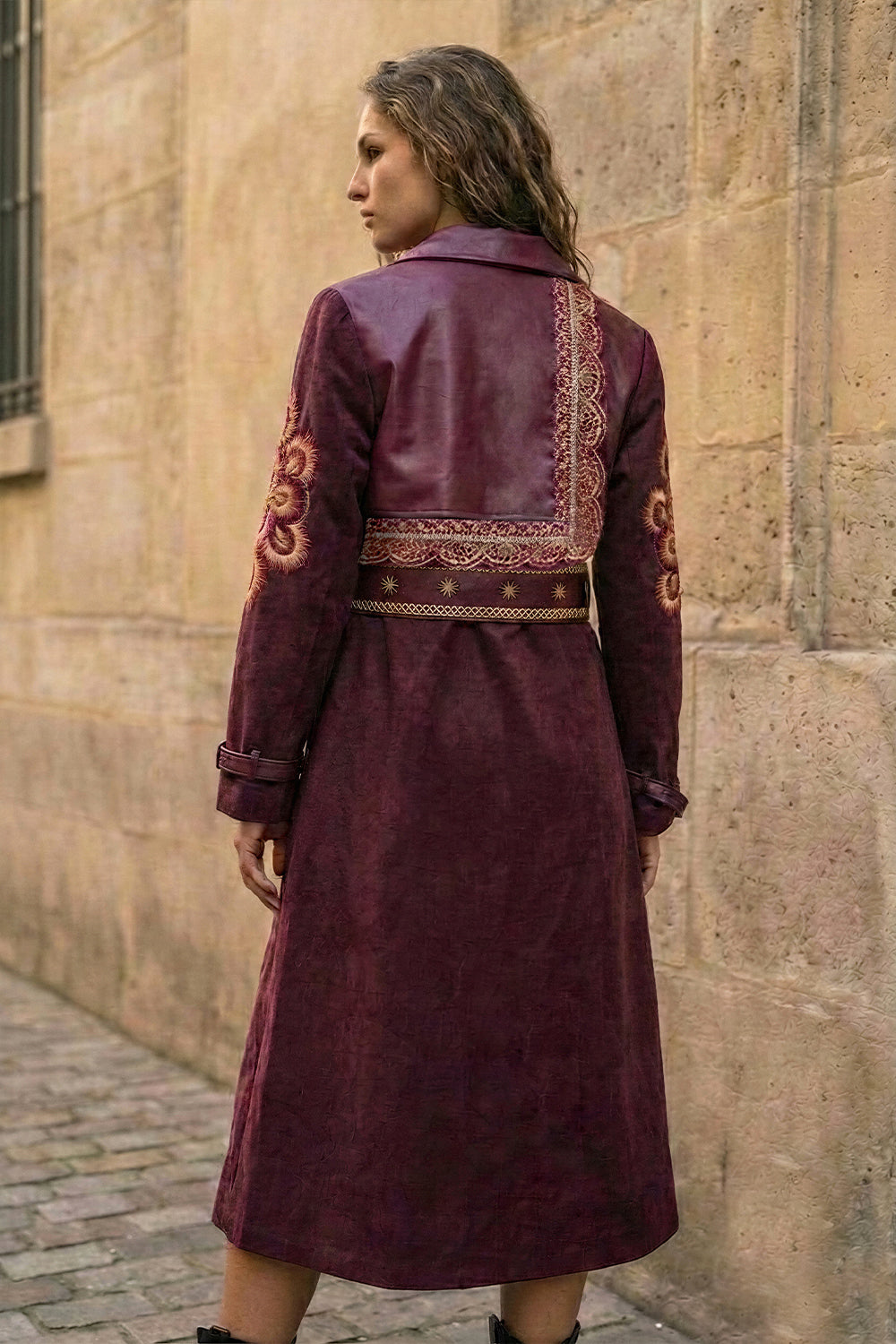 Cherry Leather-Panel Shirt Dress