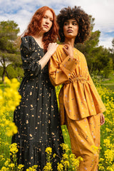 Ocher linen printed top with Ocher linen printed pants | Rescue