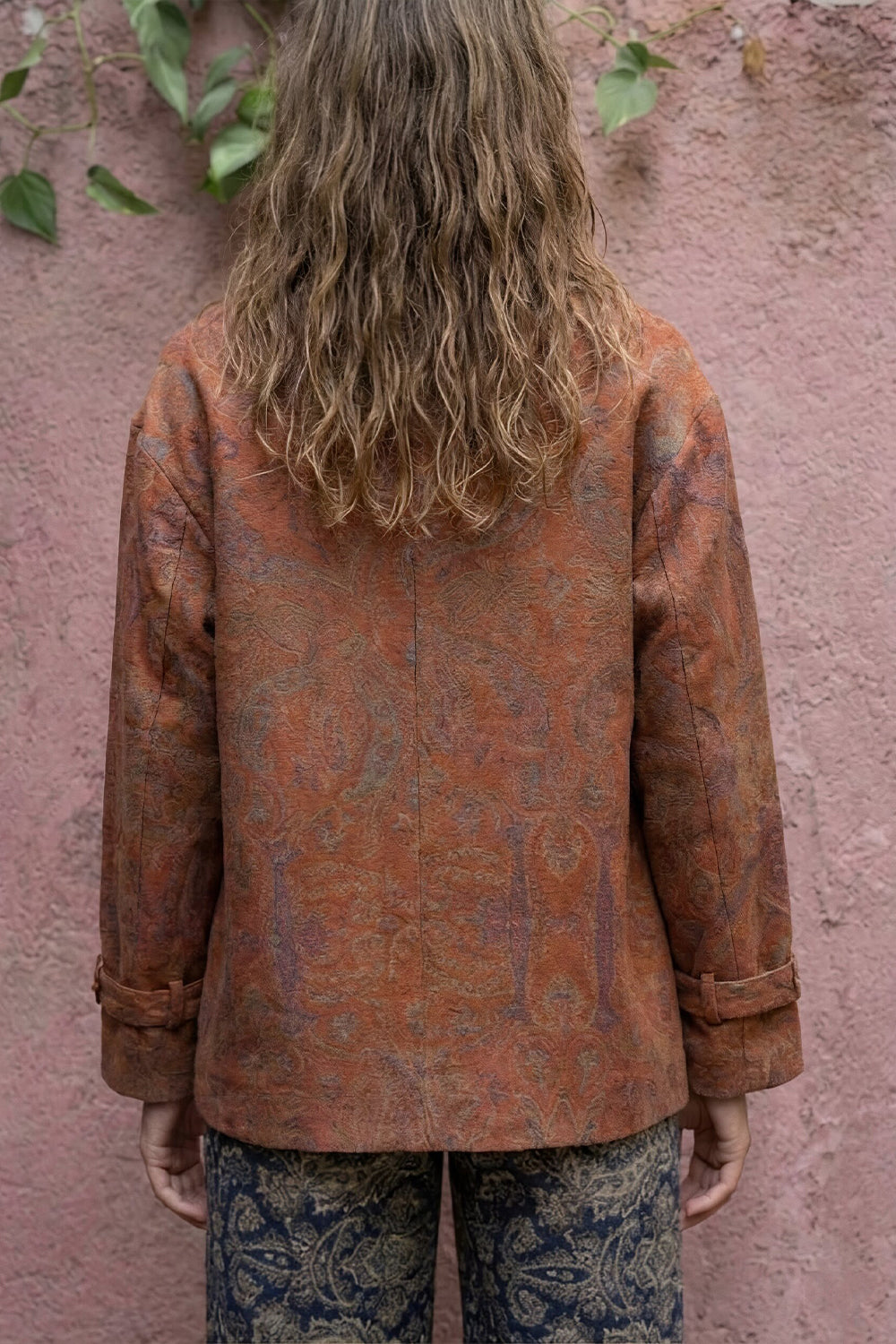 Rust Suede Paisley Printed Jacket.