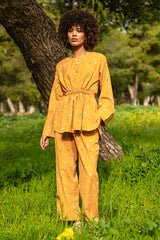 Ocher linen printed top with Ocher linen printed pants | Rescue
