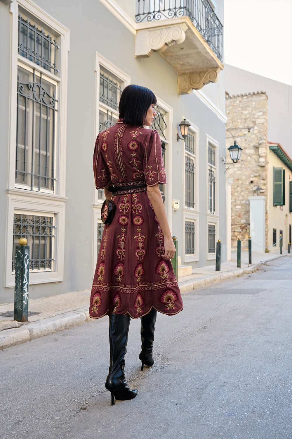 Mauve Textured Embroidered Dress