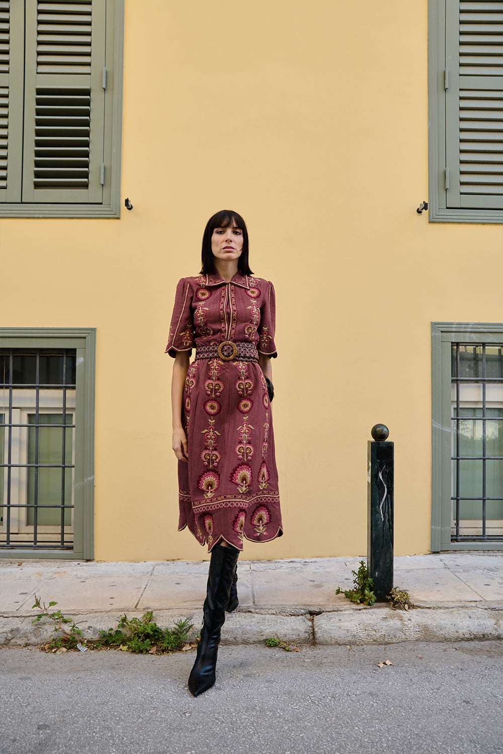 Mauve Textured Embroidered Dress