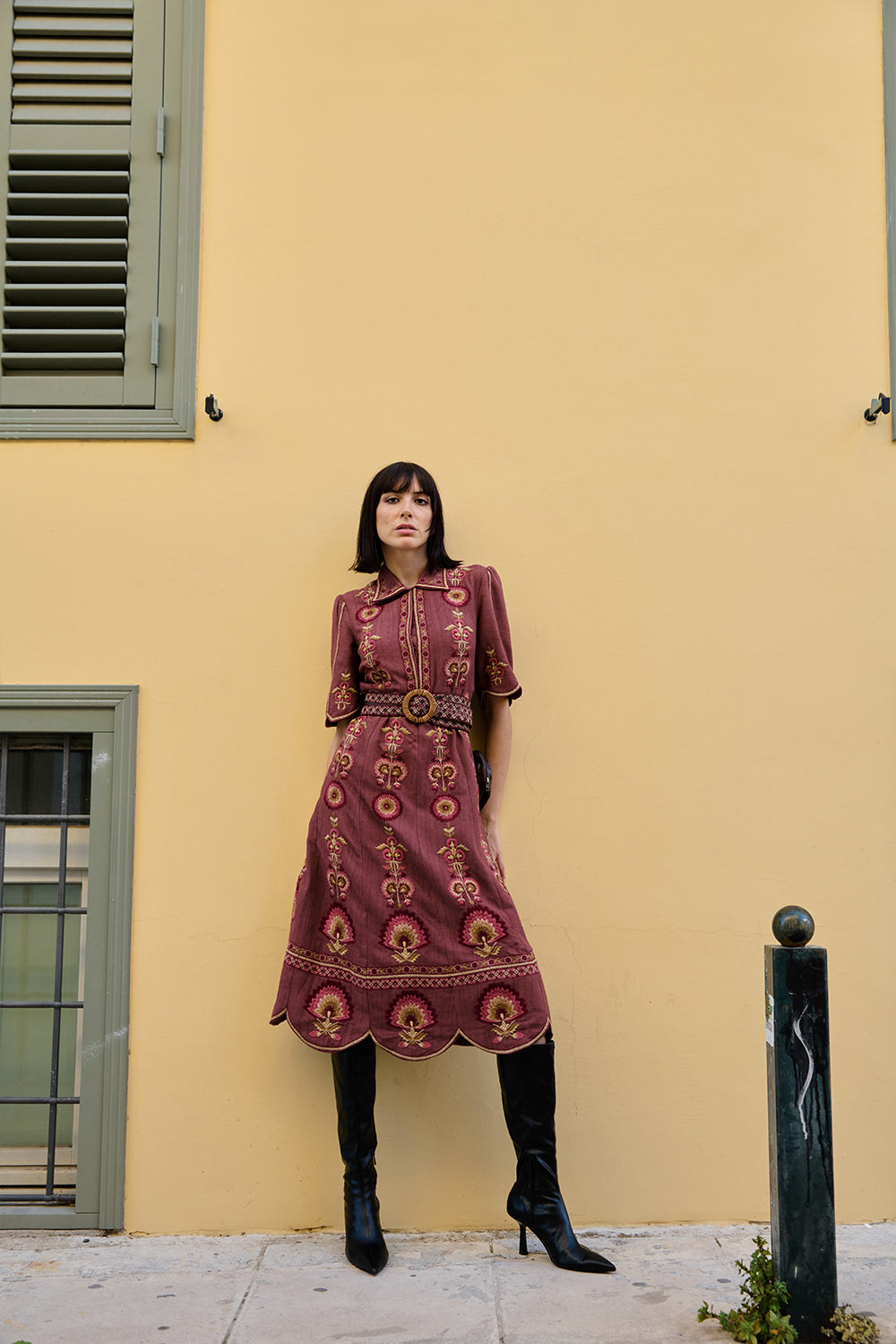 Mauve Textured Embroidered Dress