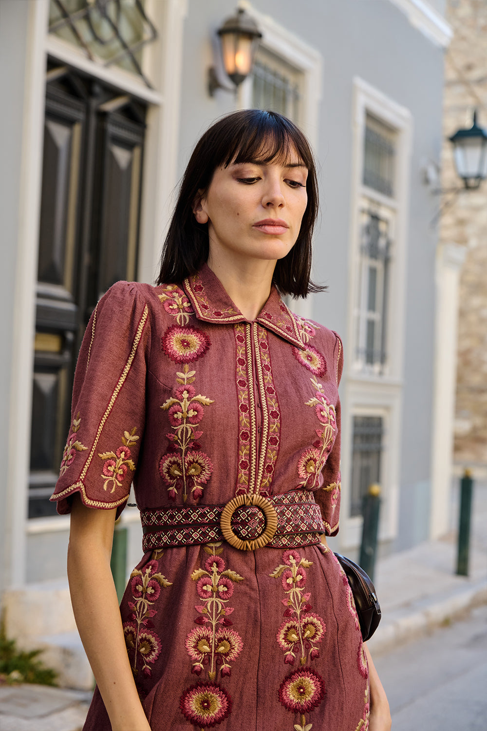 Mauve Textured Embroidered Dress
