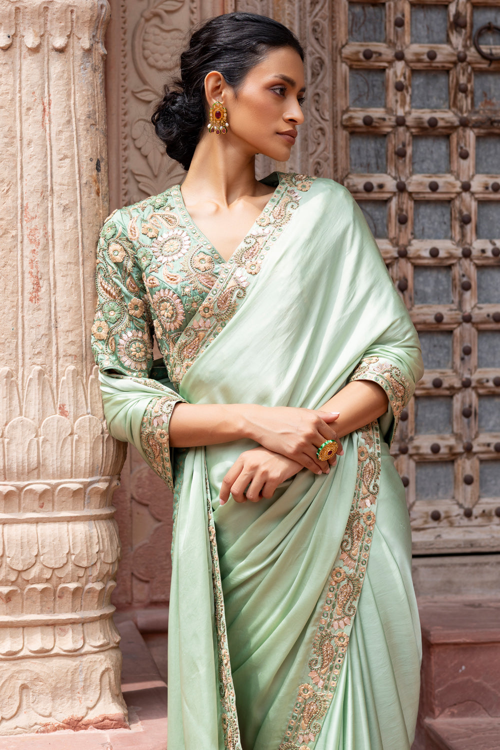 Mint Green Saree with Embroidered Blouse