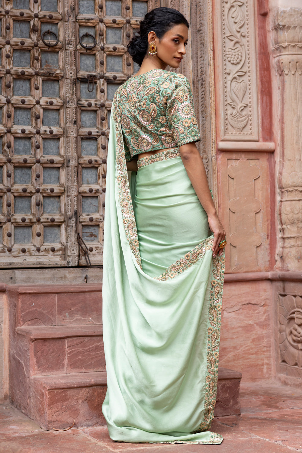 Mint Green Saree with Embroidered Blouse