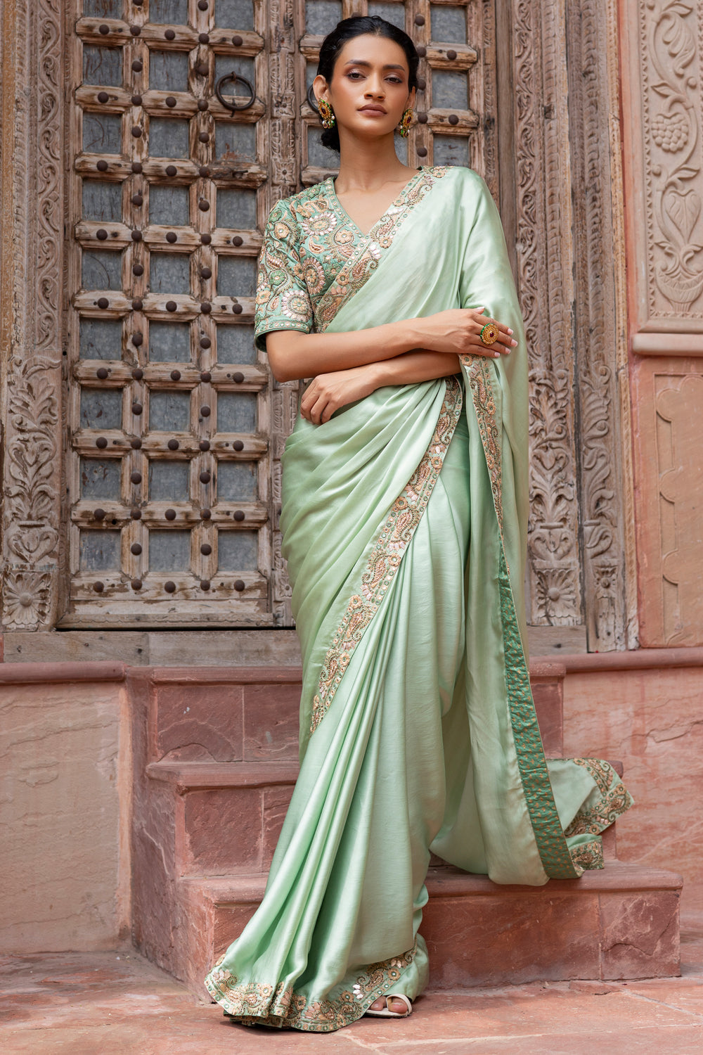 Mint Green Saree with Embroidered Blouse
