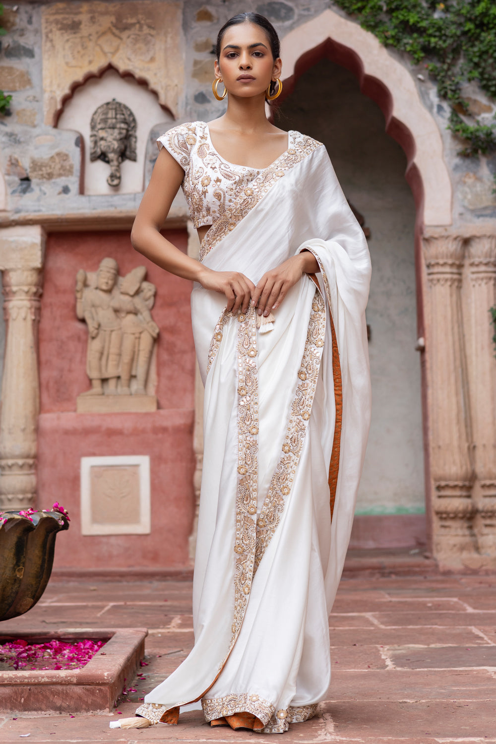 White Embroidered Saree with Blouse