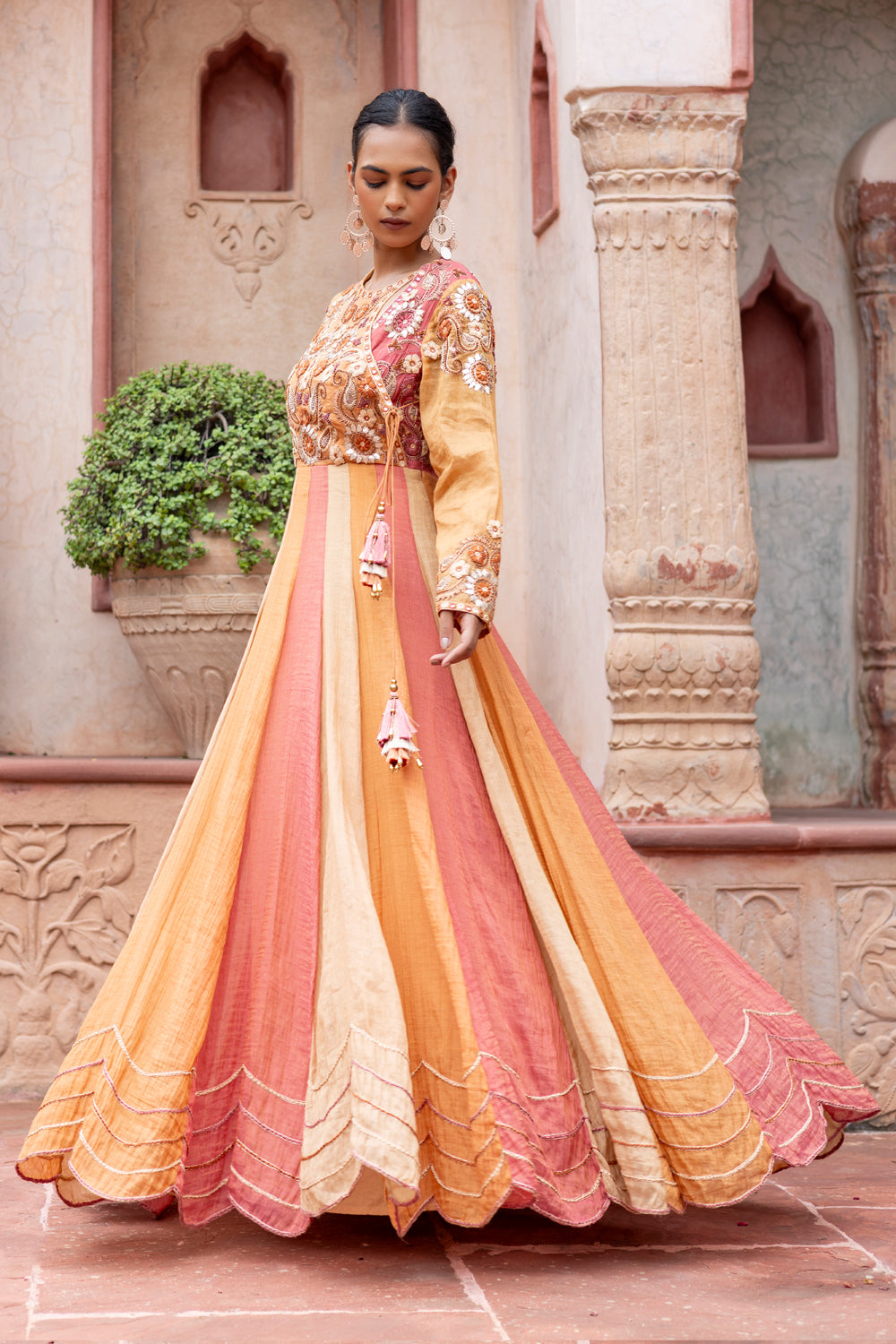 Multicolored Embroidered Anarkali with Ombre Dupatta