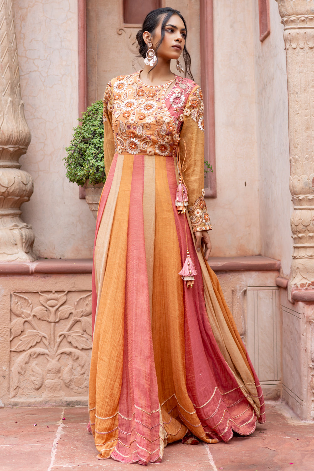 Multicolored Embroidered Anarkali with Ombre Dupatta