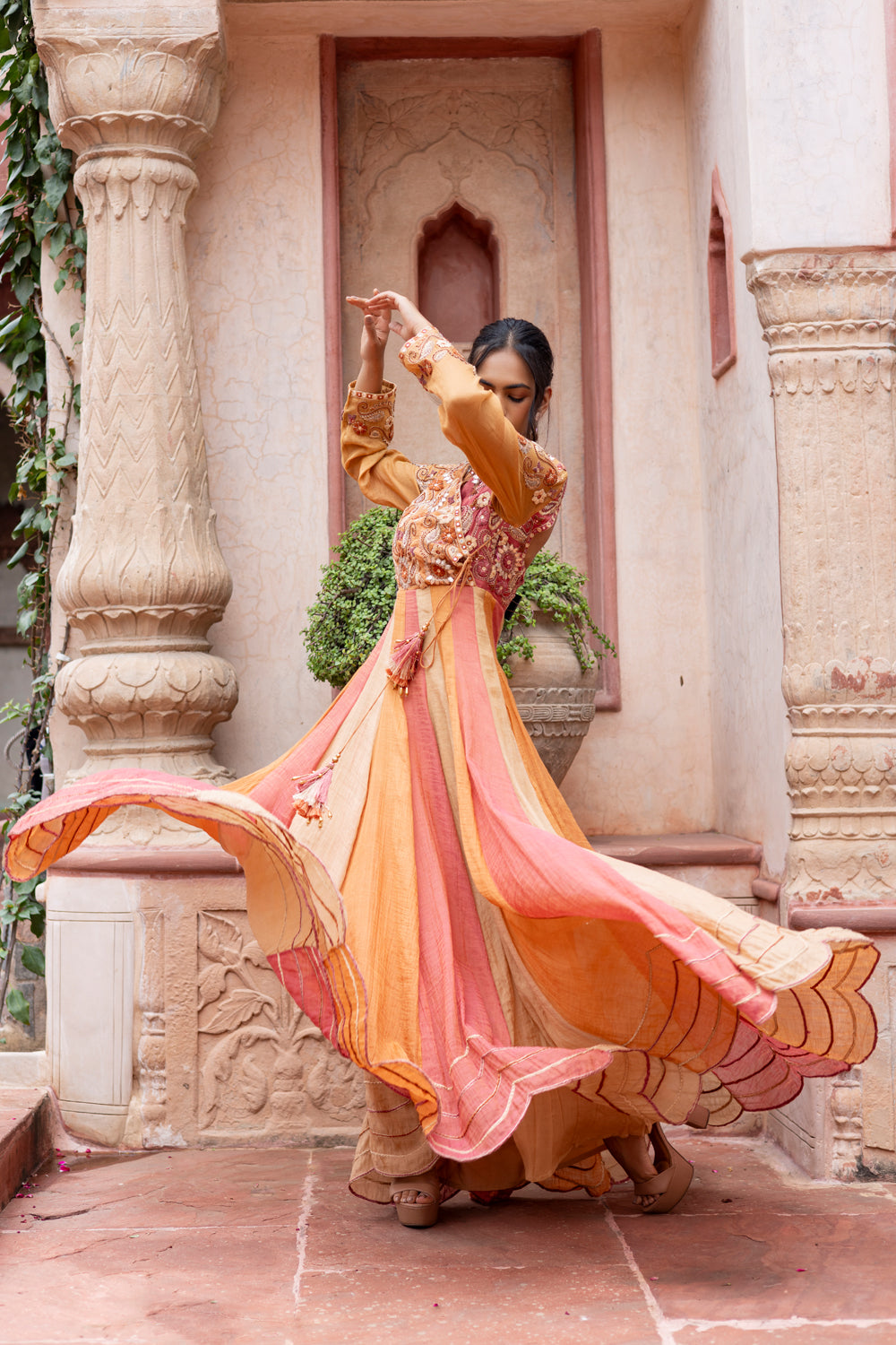 Multicolored Embroidered Anarkali with Ombre Dupatta