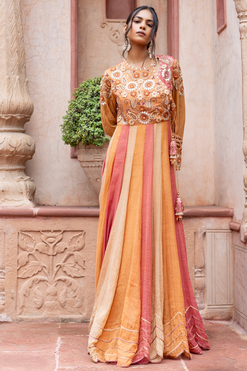 Multicolored Embroidered Anarkali with Ombre Dupatta
