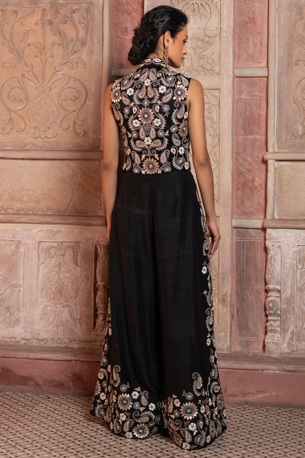 Black Embroidered Waistcoat with Matching Pants