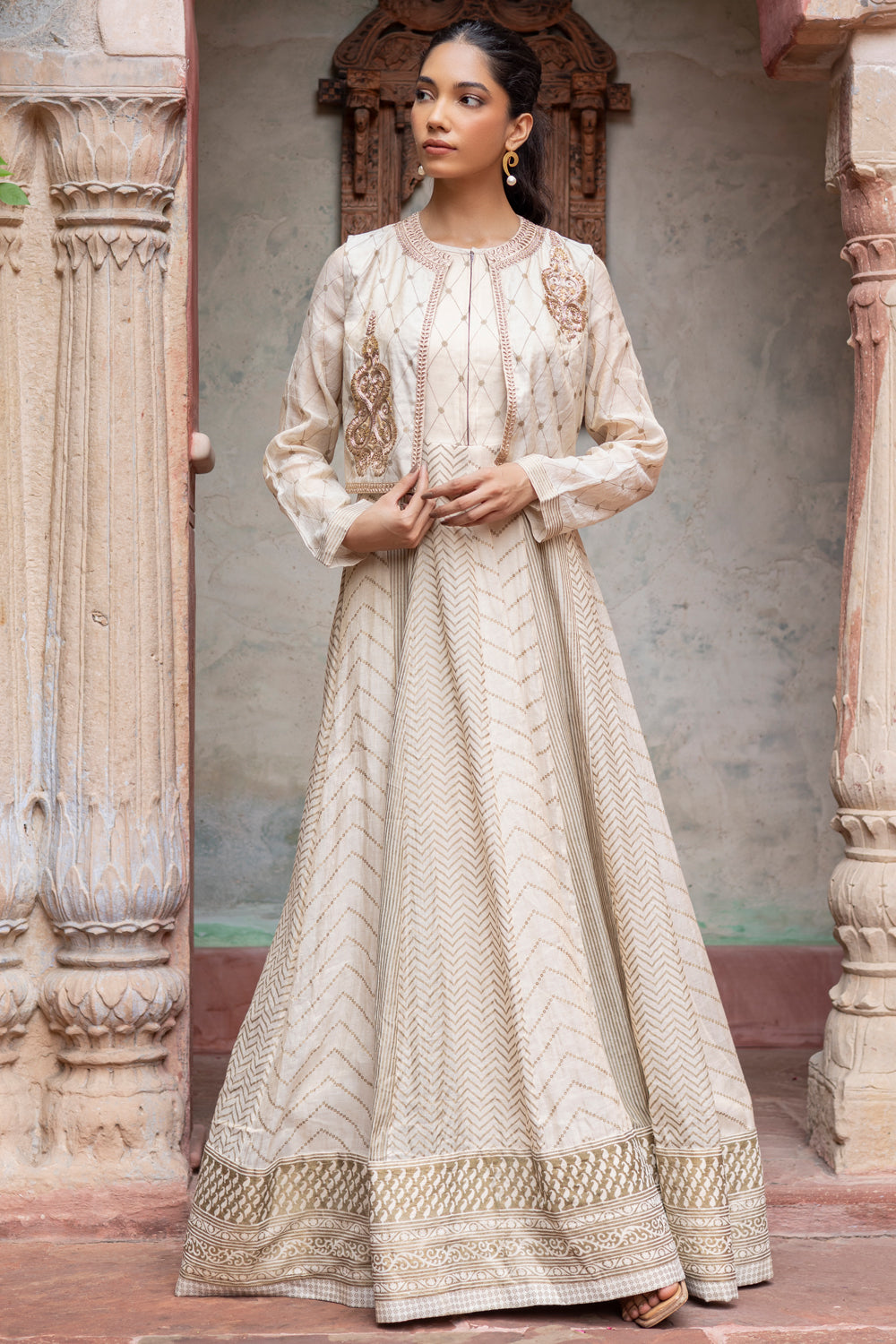 Ivory Anarkali with Embroidered Crop Jacket