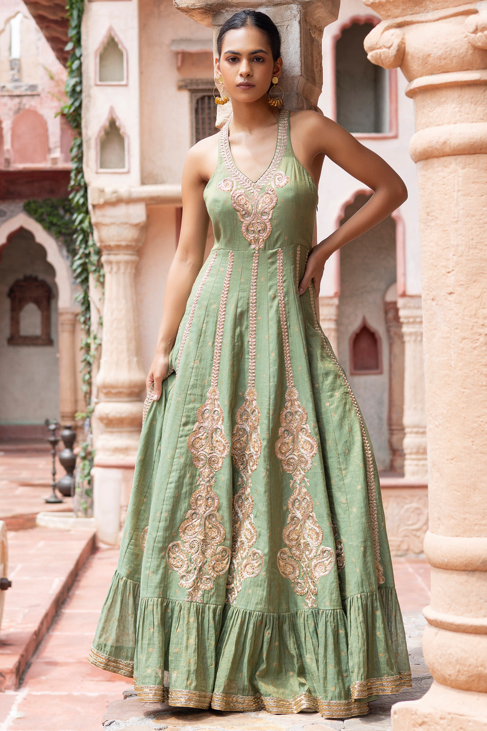 Mint Green Embroidered Maxi