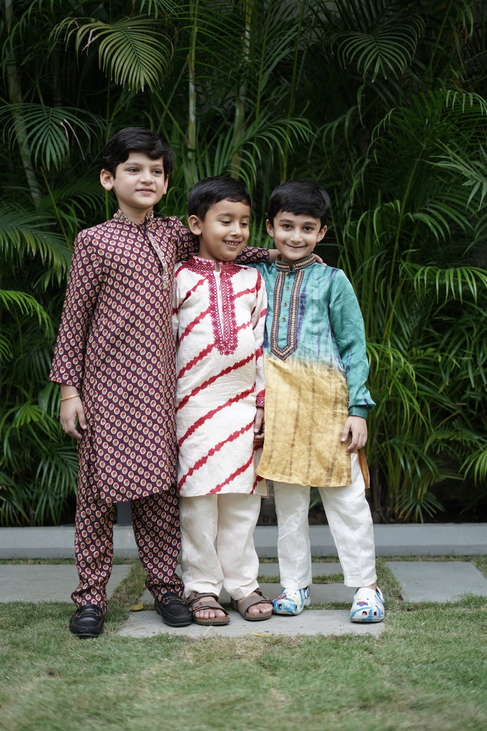 Yellow and blue shibori embroidered kurta with pants