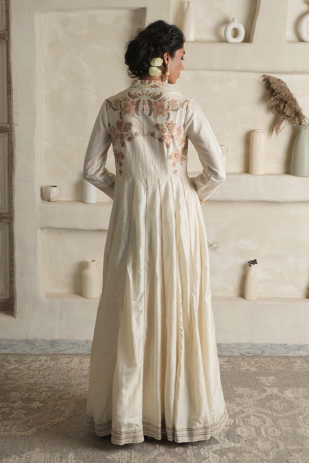 Off-White Moonga Silk Anarkali with Ombre Maheshwari Dupatta