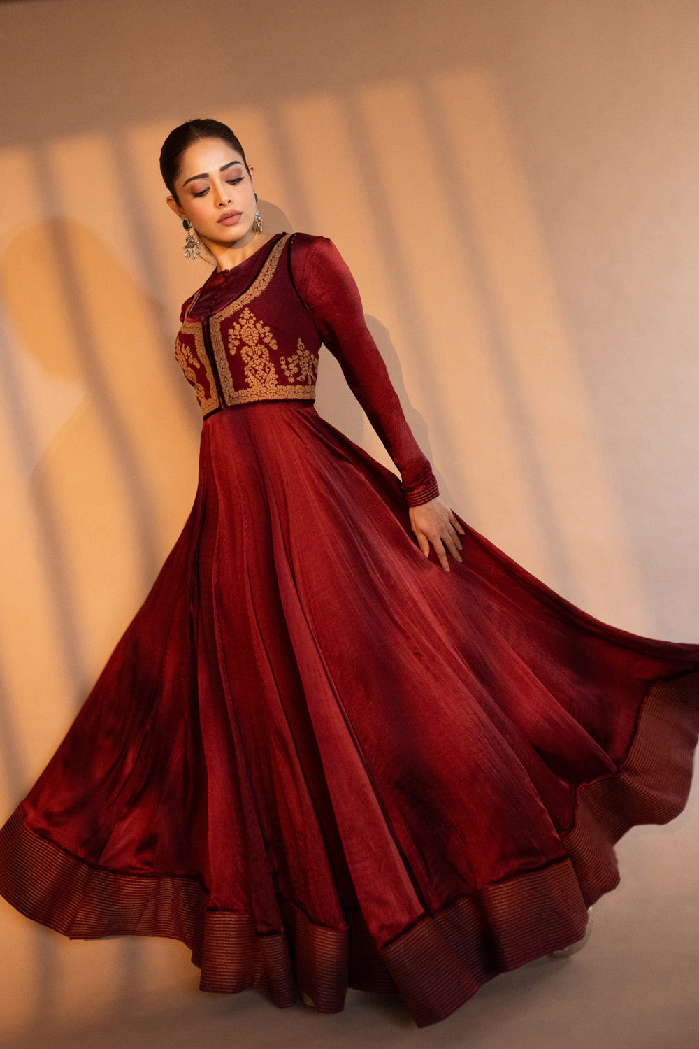 Nushrratt Bharuccha in Our Maroon Anarkali w/ Jacket