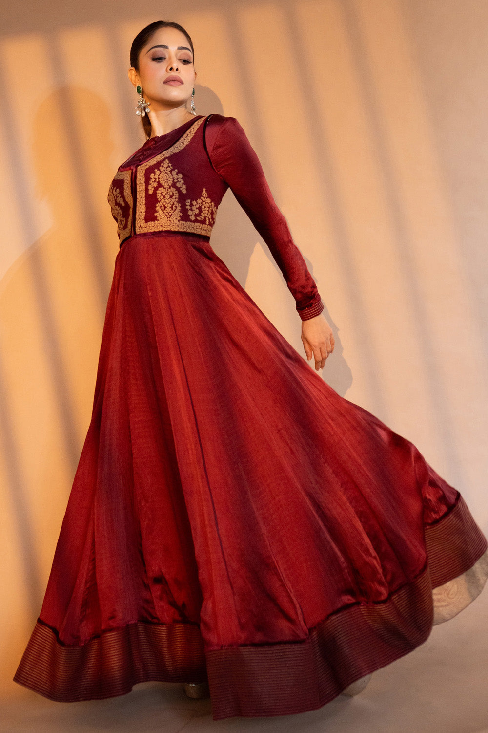 Nushrratt Bharuccha in Our Maroon Anarkali w/ Jacket