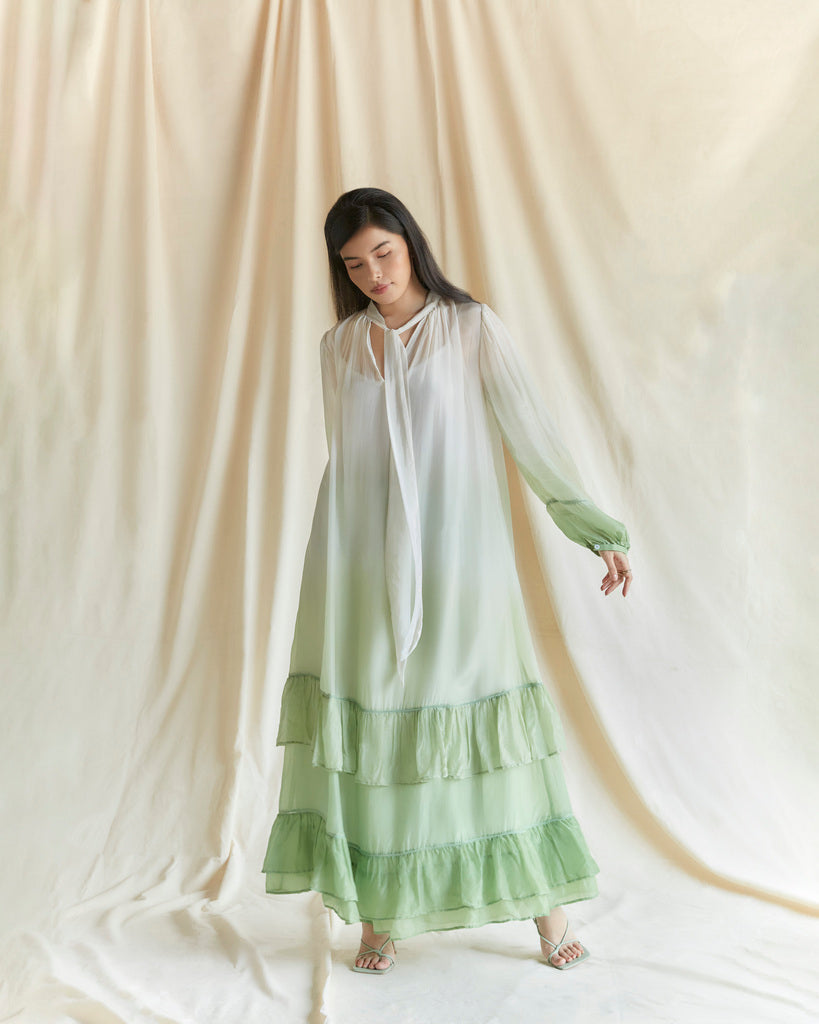 White and green Ombre maxi