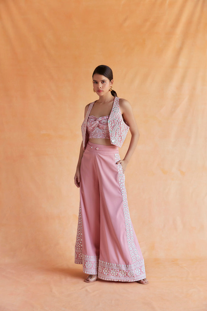 Salmon Pink waistcoat with embroidered pants