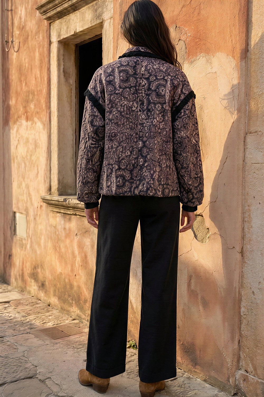 Black Paisley Printed Short Jacket