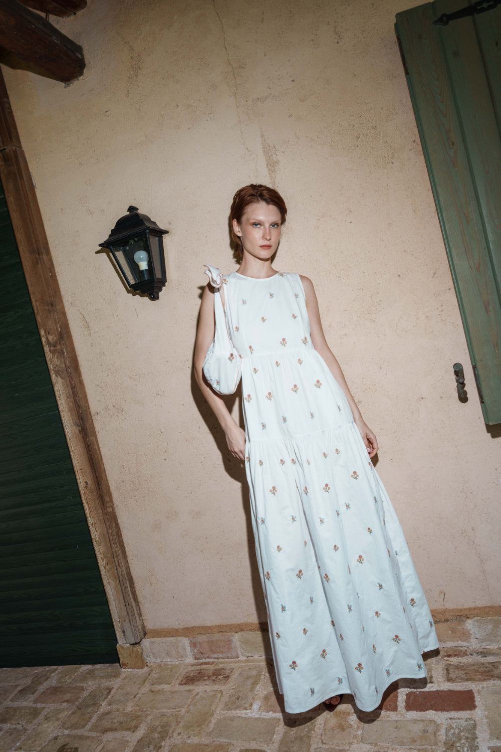 White ditsy embroidered poplin maxi