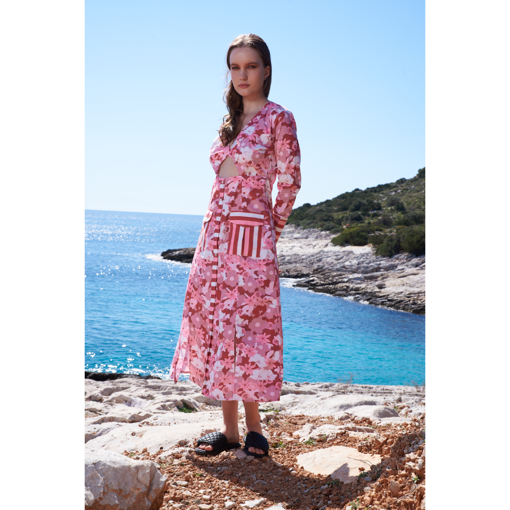 Pastel floral printed dress with cutout