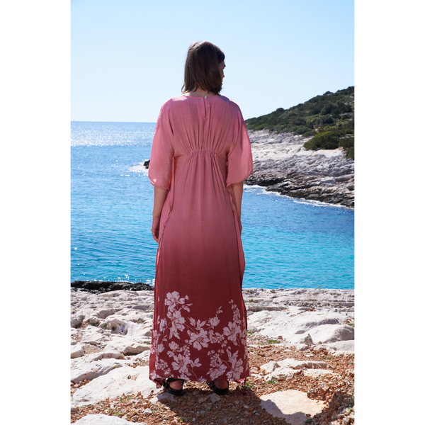 Astro dust ombre printed kaftan with cord work emb yoke