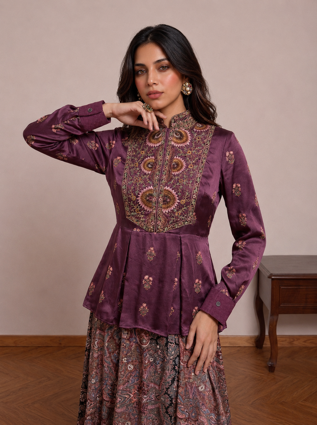 Plum Peplum & Multicoloured Kali Skirt